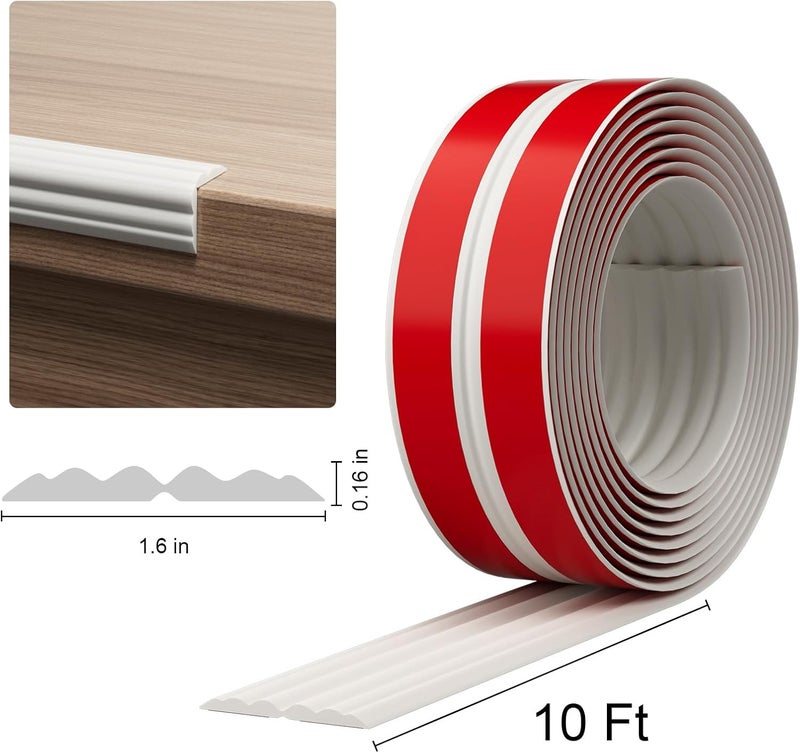 Elvone Wall Corner Protector & Edge Guard, Peel and Stick Wall Trim Moulding Inside & Outside Corner Molding Trim Caulk Strip, Self Adhesive Trim for Wall Edge,Ceiling, Countertop, 1.6” W x10’ L，White - Image 2